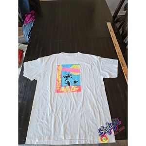 Caribbean Men's White Single-Stitch T-Shirt Volley Ball Vibrant Color Size XL